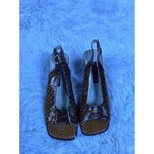 Vitulli Moda Shoes Womens Size 37.5 Snakeskin Peep Toe Slingback Heels Italy